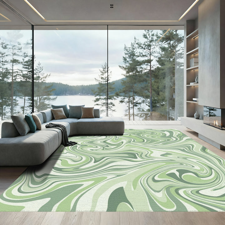 Verdant Swirl Marble Effect Rug
