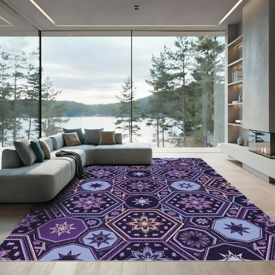Purple Geometric Mandala Hexagon Rug