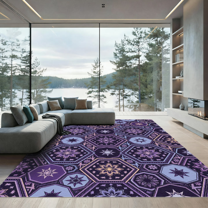 Purple Geometric Mandala Hexagon Rug