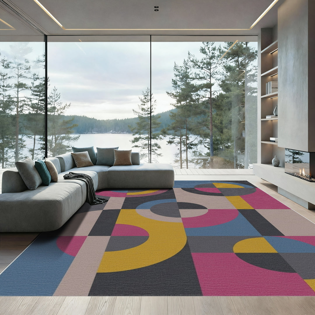 Bold Geometric Circles and Squares Rug