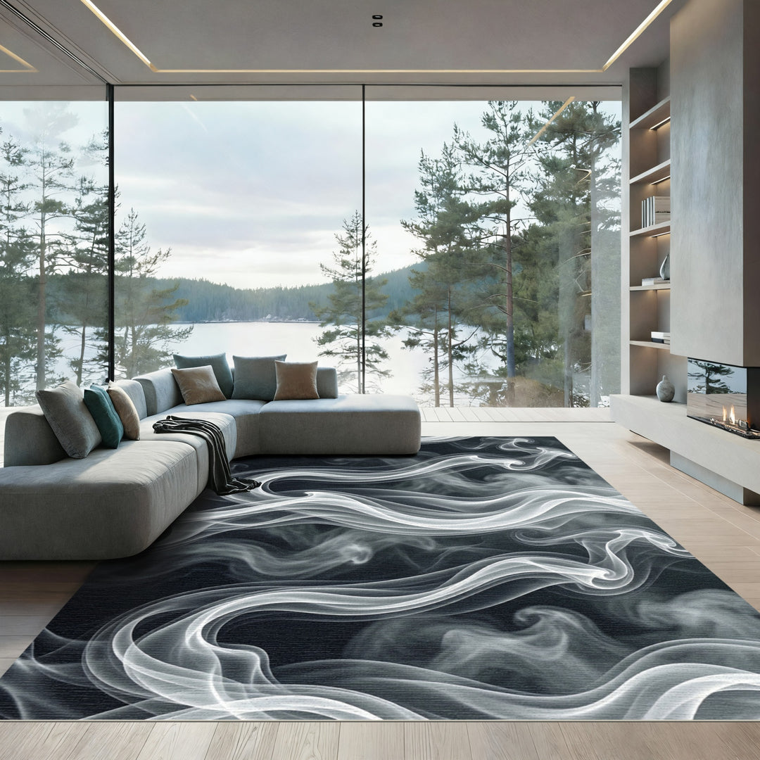 Elegant White Smoke Swirl Rug