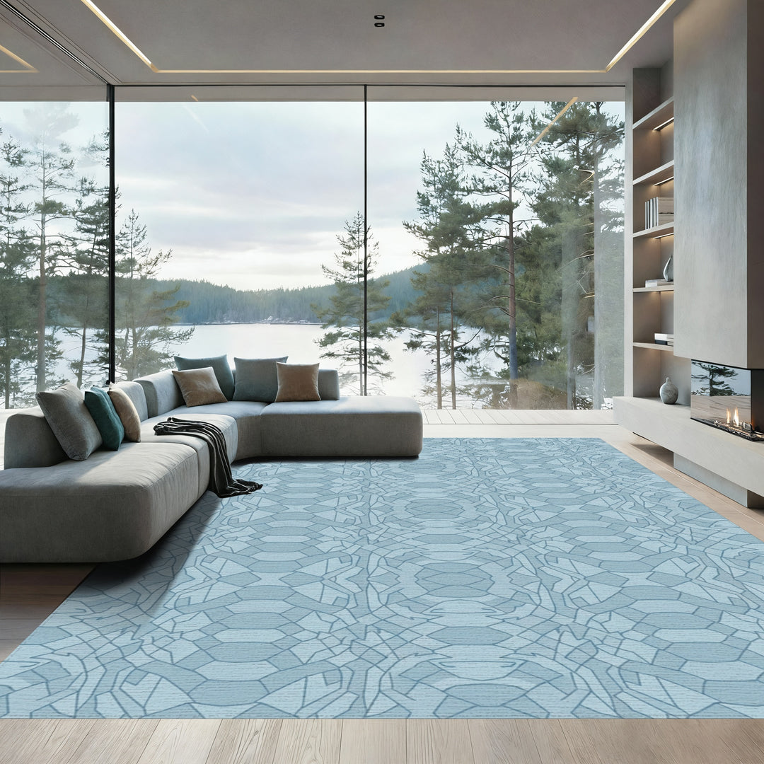 Pale Blue Geometric Mosaic Rug