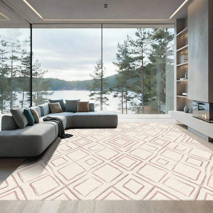 Muted Rose Diamond Geometric Harmony Rug