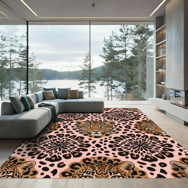 Pink Leopard Roar Mandala Rug