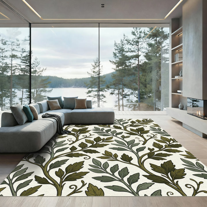 Greenery Branch Botanical Overlay Rug