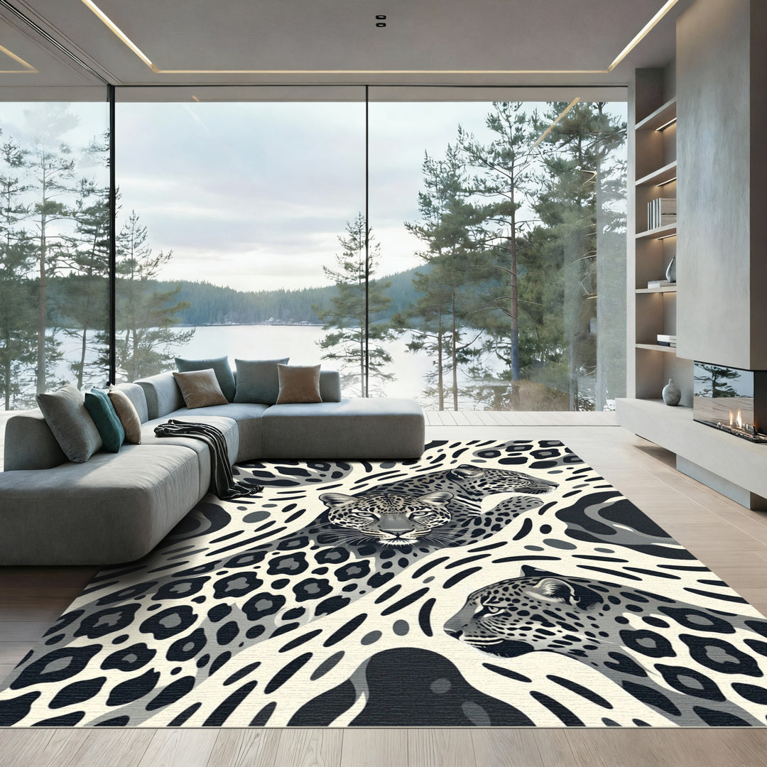 Bold Black Leopard Skin Rug