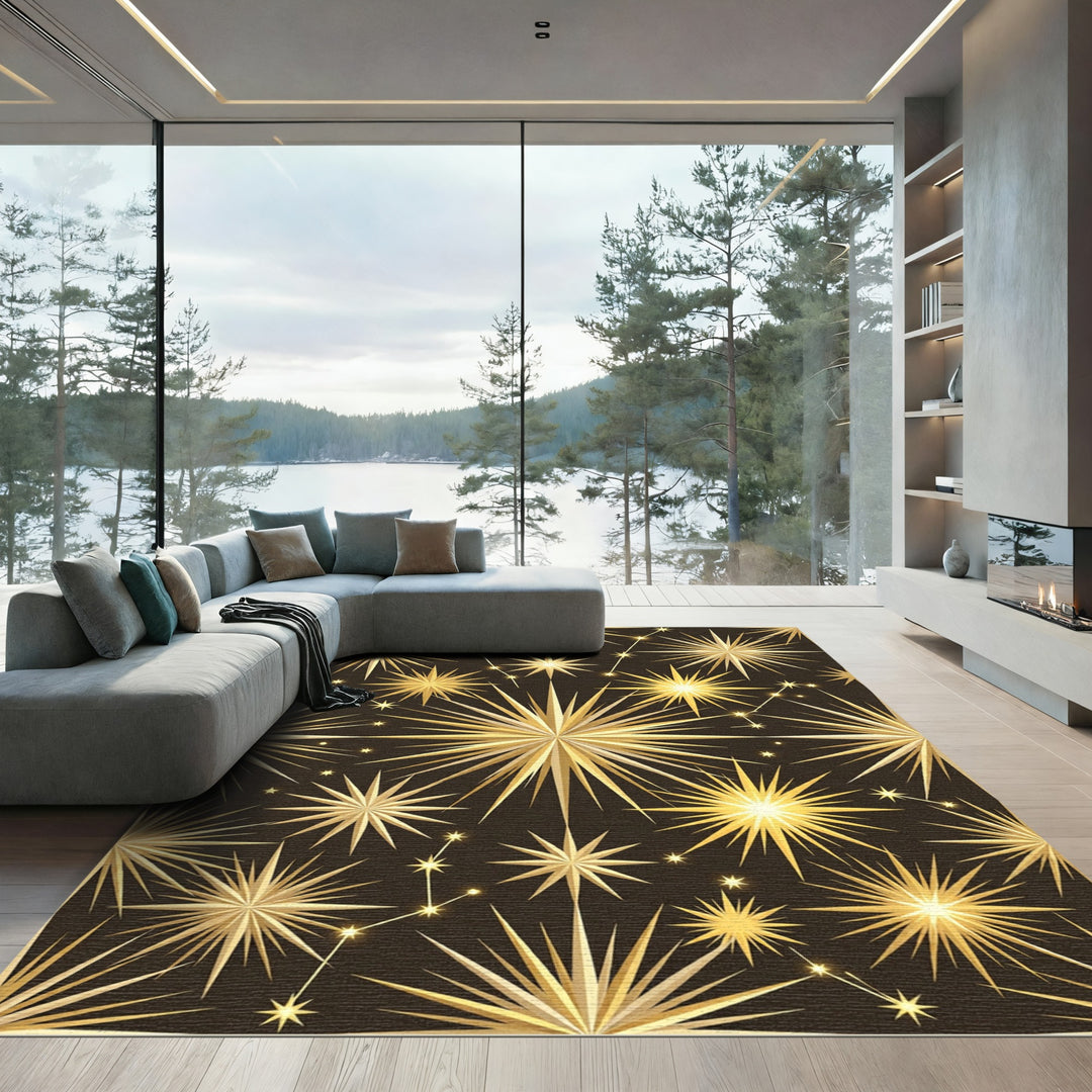 Golden Starburst Constellation Rug