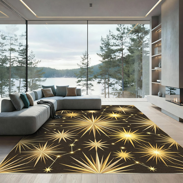 Golden Starburst Constellation Rug