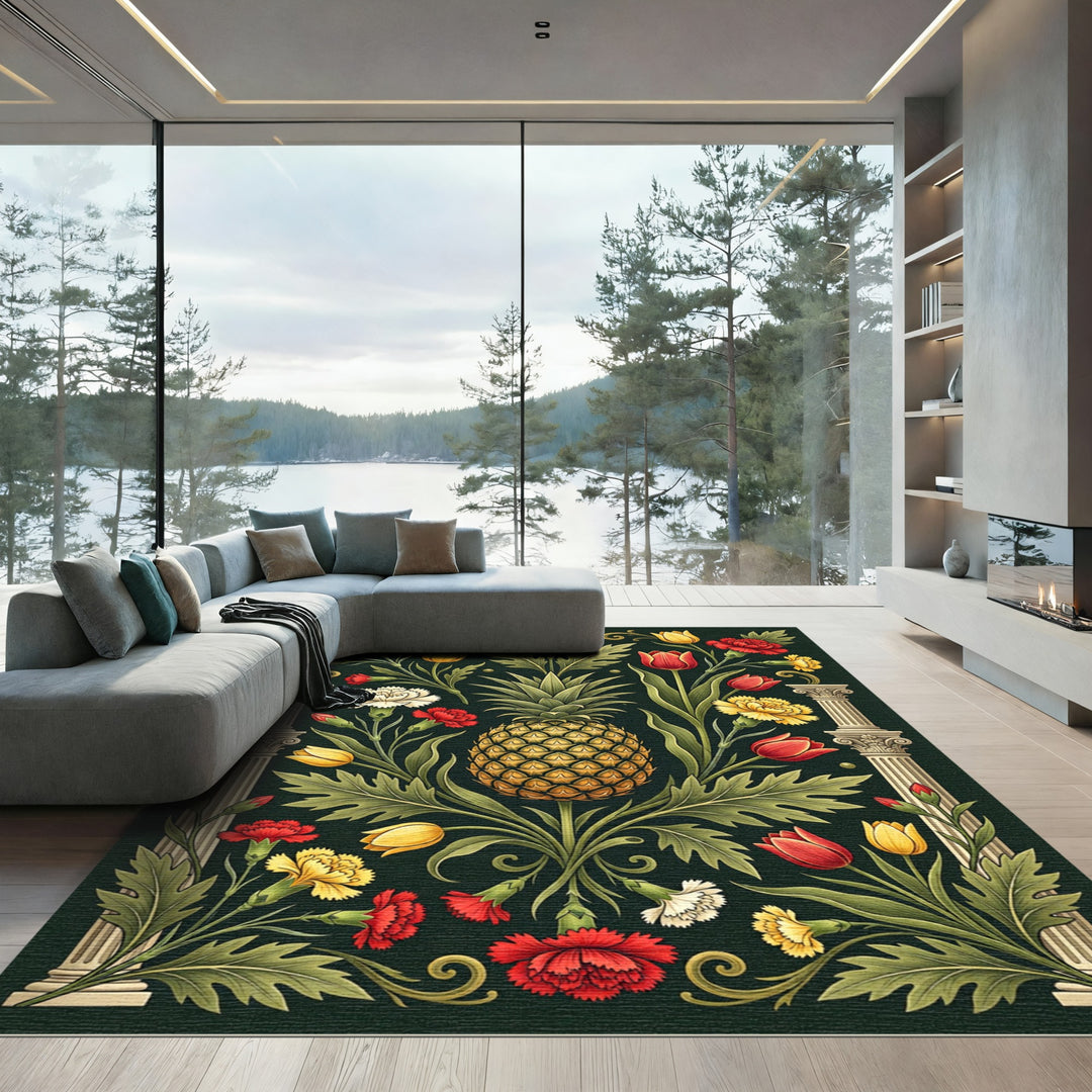 Elegant Pineapple Floral Tapestry Rug