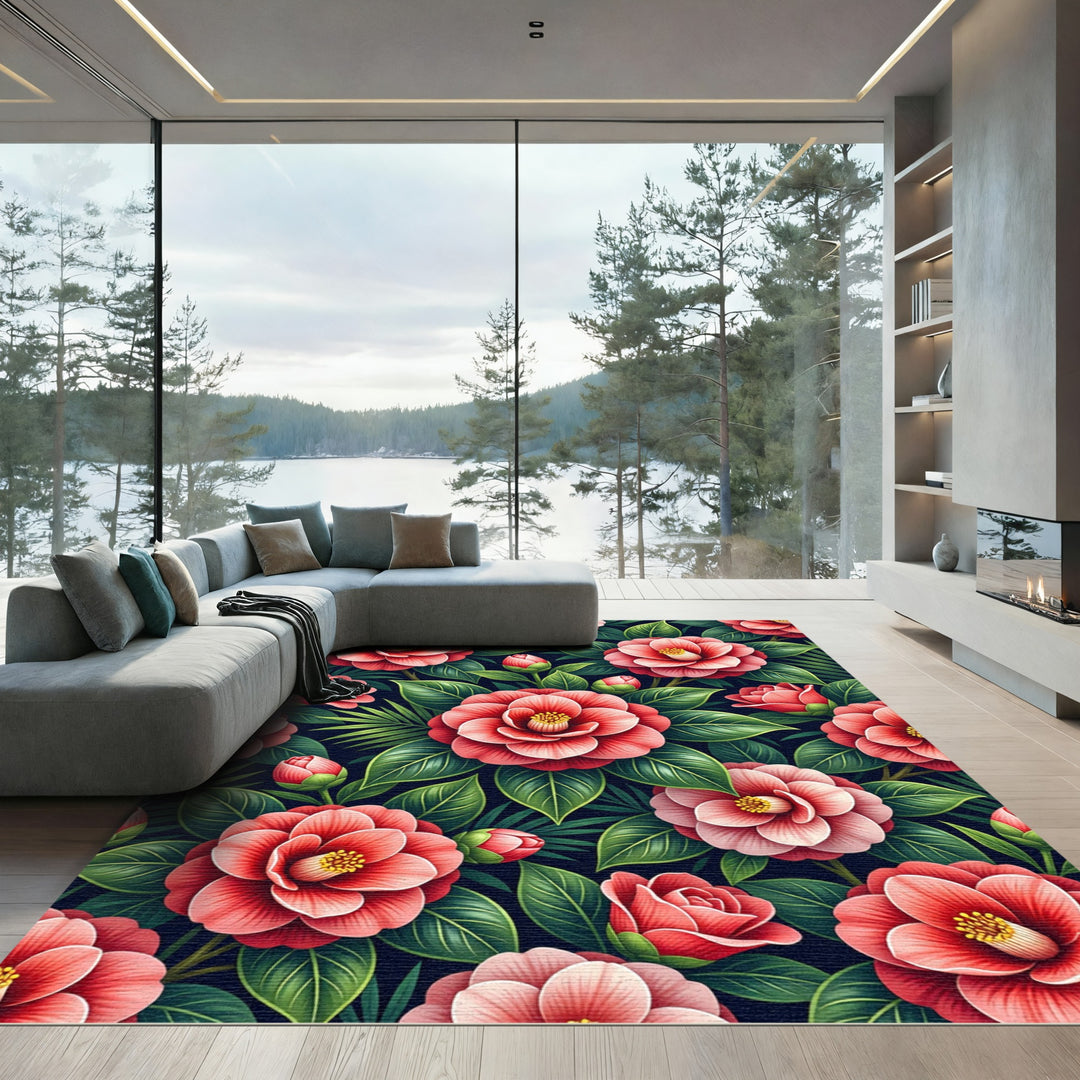 Coral Pink Floral Garden Lush Rug