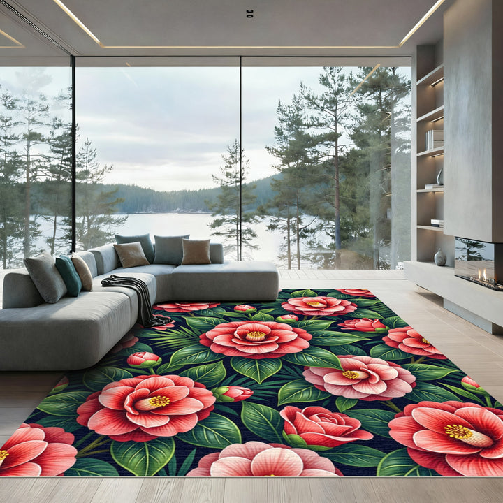 Coral Pink Floral Garden Lush Rug