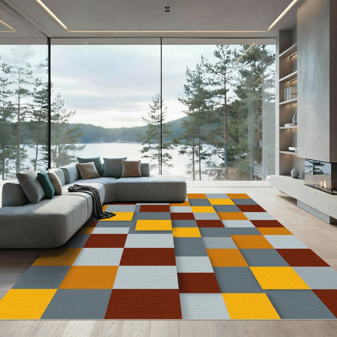 Retro Geometric Color Block Rug