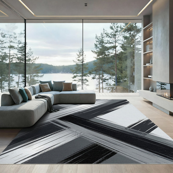 Monochromatic Brushed Metal Diagonal Stripes Rug