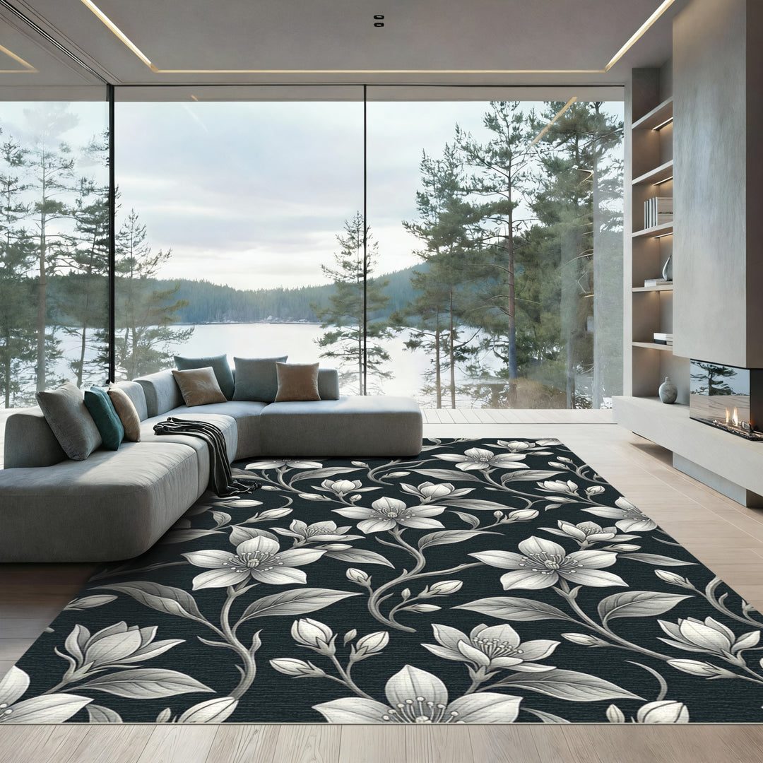 Elegant White Floral Vintage Rug
