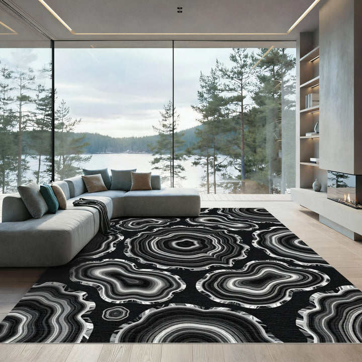 Black and White Agate Slice Composition Rug