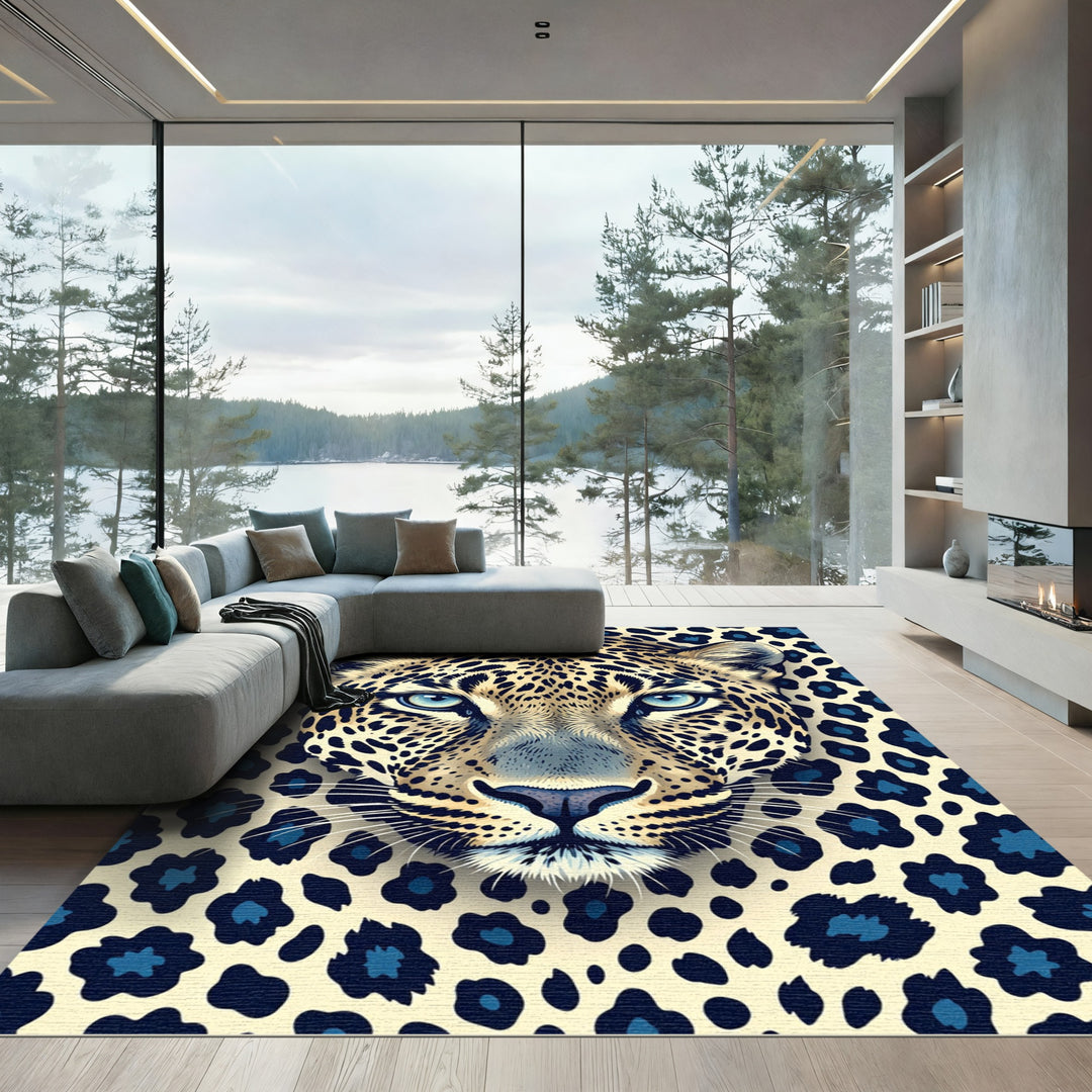 Wild Blue Eyed Leopard Spots Rug