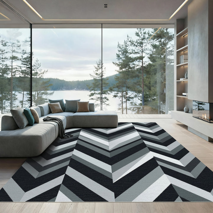 Monochromatic Chevron Geometric Area Rug