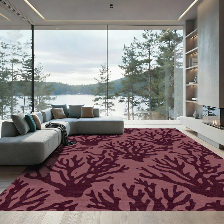 Deep Plum Coral Branches Textile Rug