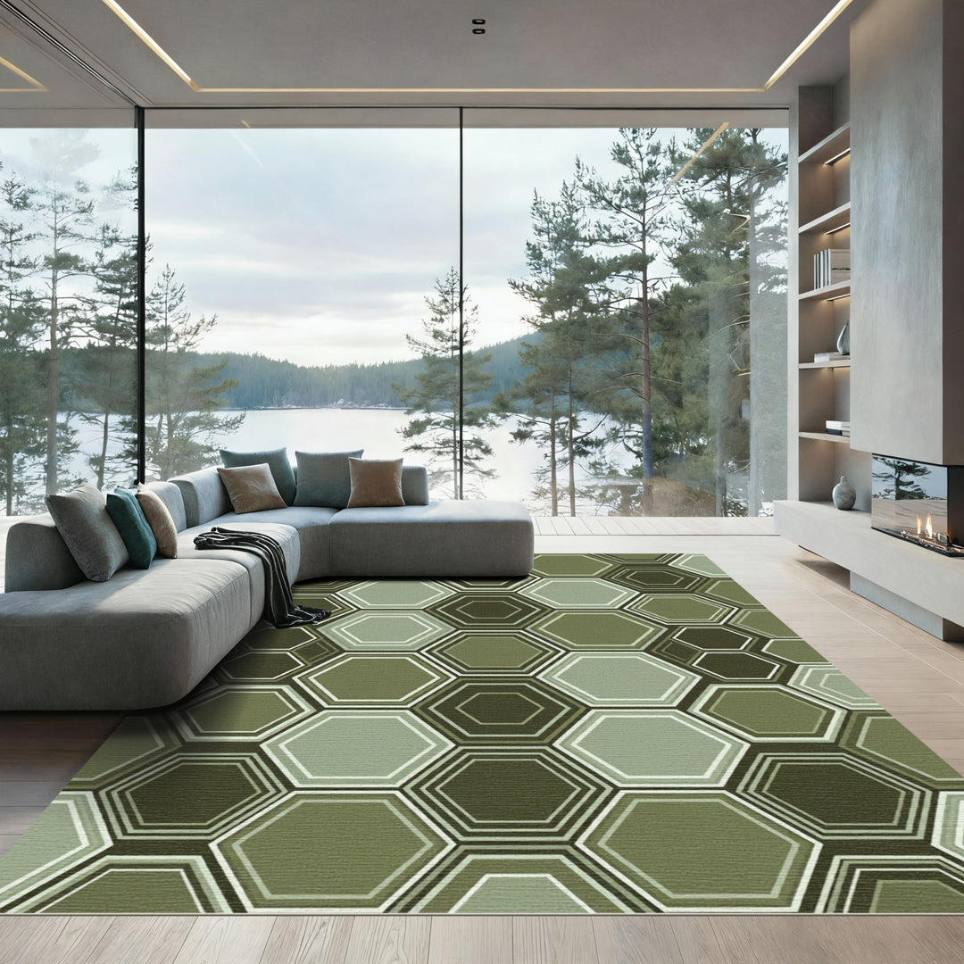 Hexagonal Geometric Mid-Century Modern Rug