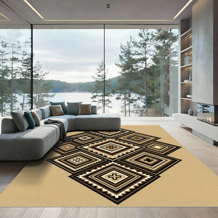 Geometric Brown Cross Diamond Rug