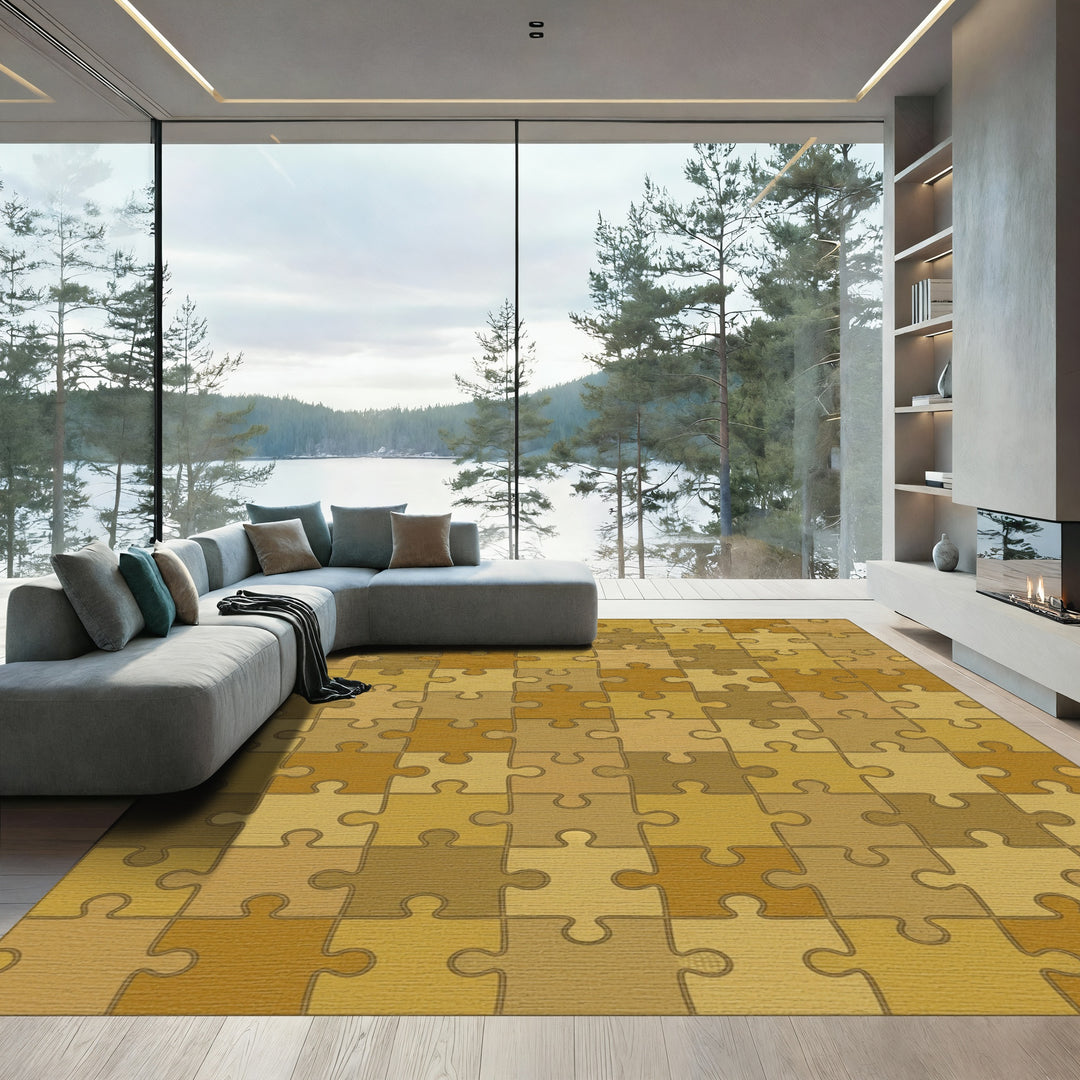 Golden Puzzle Pieces Field Rug