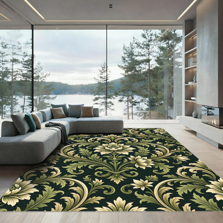 Classic Green Floral Scroll Rug