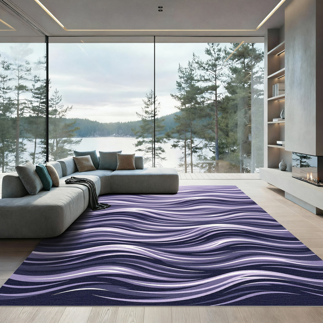 Abstract Purple Wave Composition Rug