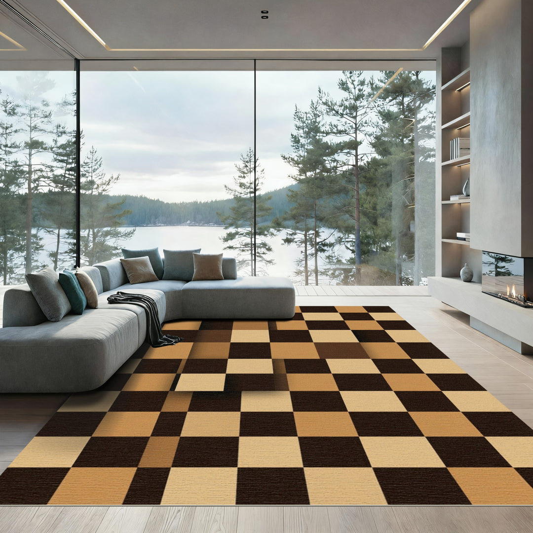 Brown Checkerboard Depth Squares Rug