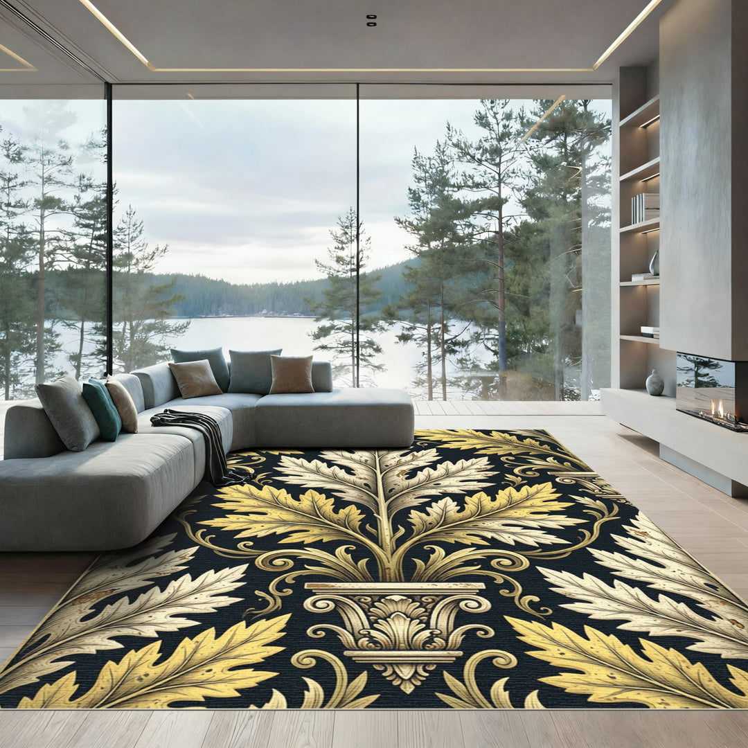 Gold and Cream Acanthus Leaf Rug