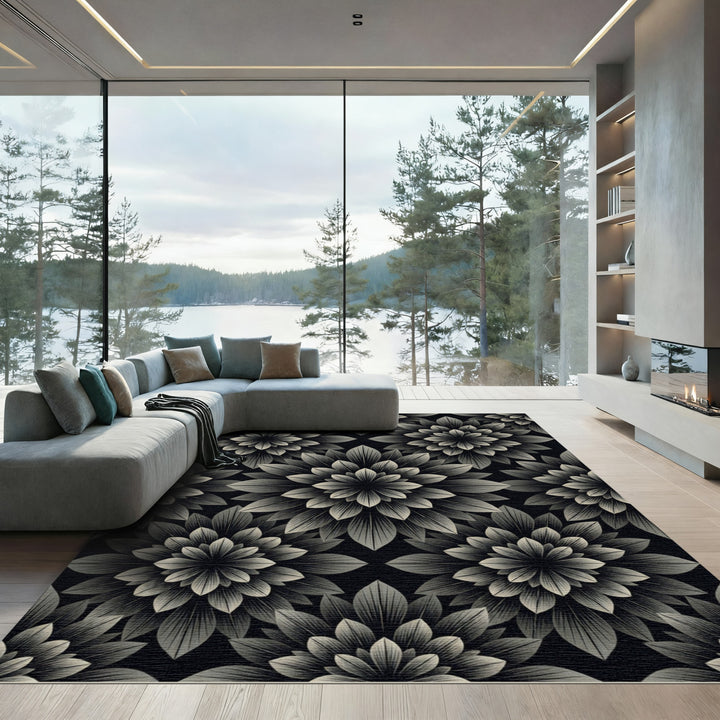Monochromatic Floral Mandala Rug
