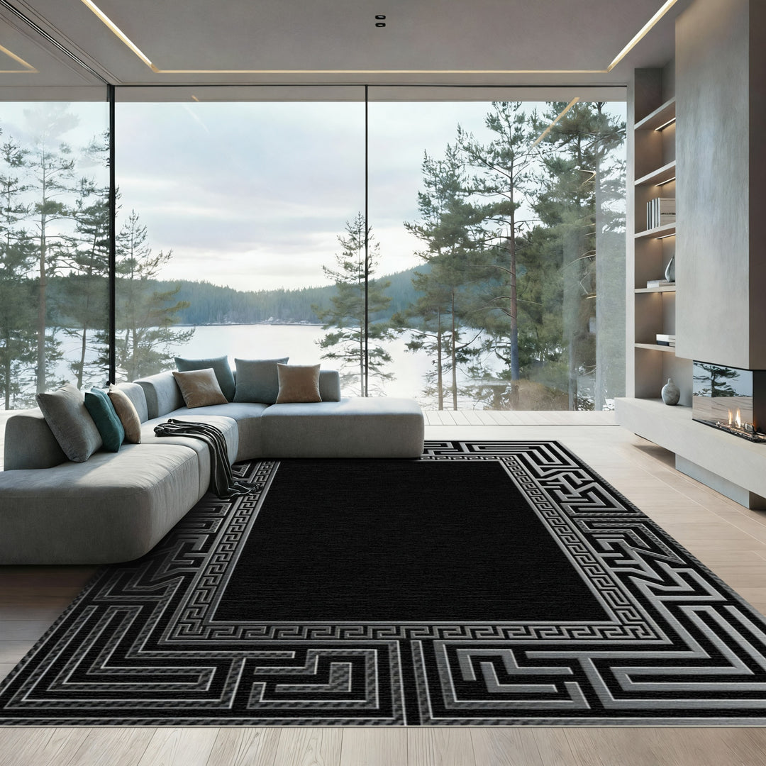 Classic Gray Maze Greek Key Rug