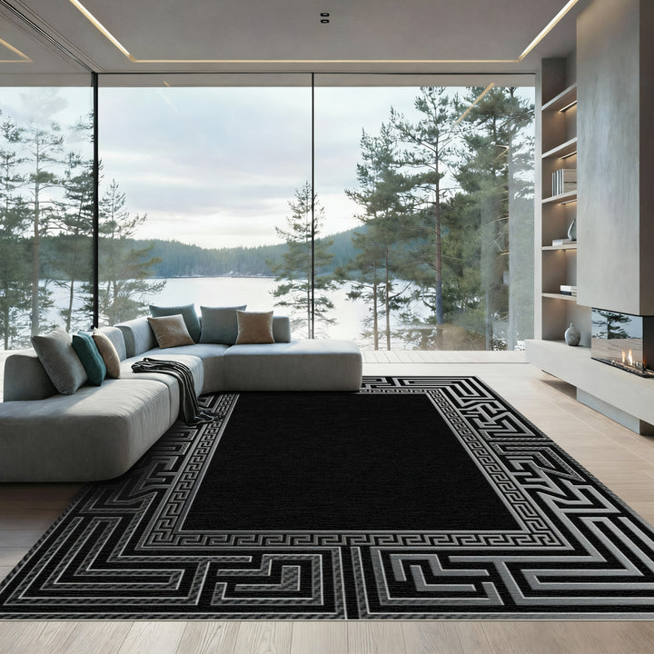 Classic Gray Maze Greek Key Rug