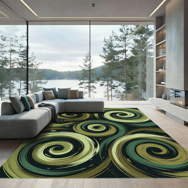 Abstract Swirl Green Brown Rug