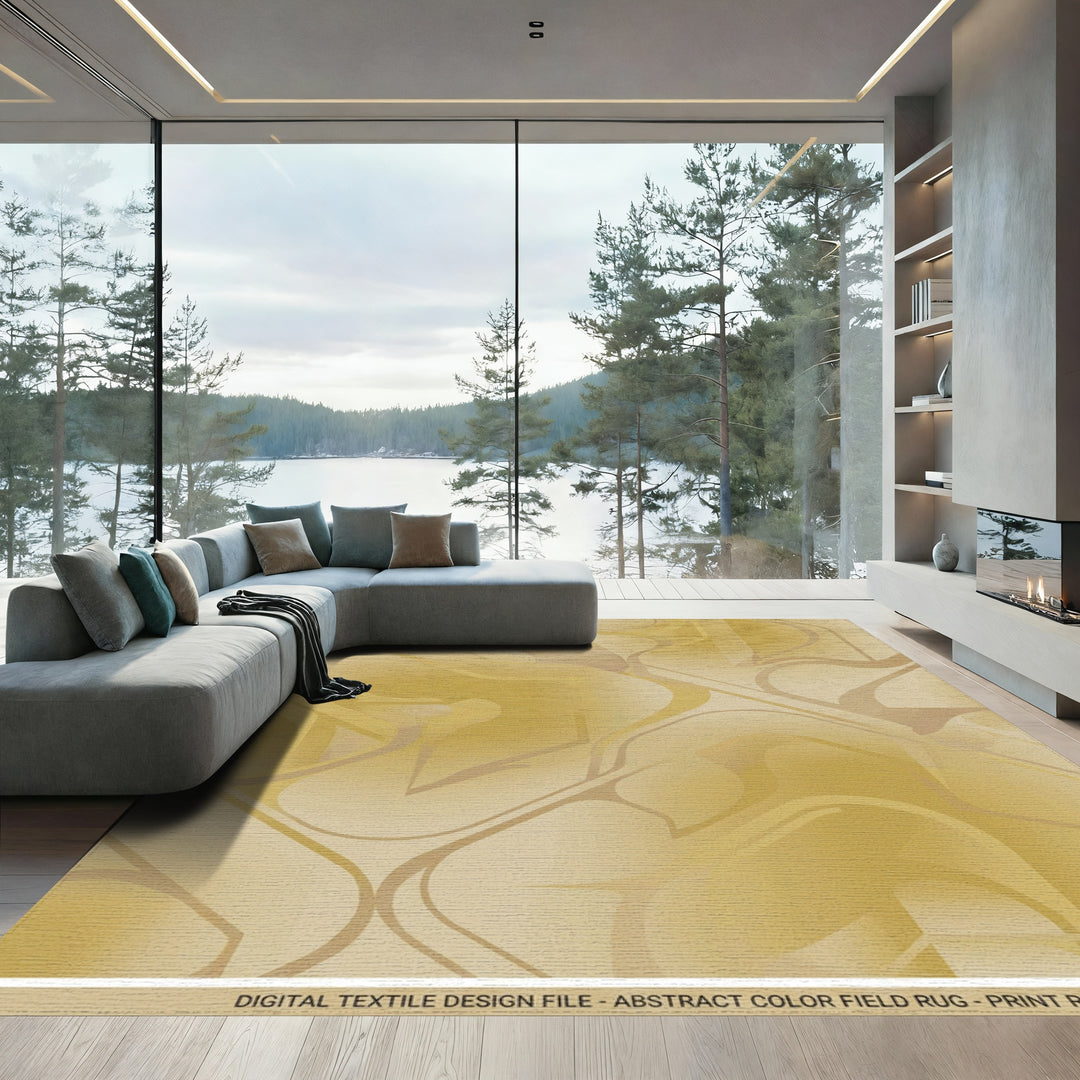 Golden Yellow Abstract Flow Rug