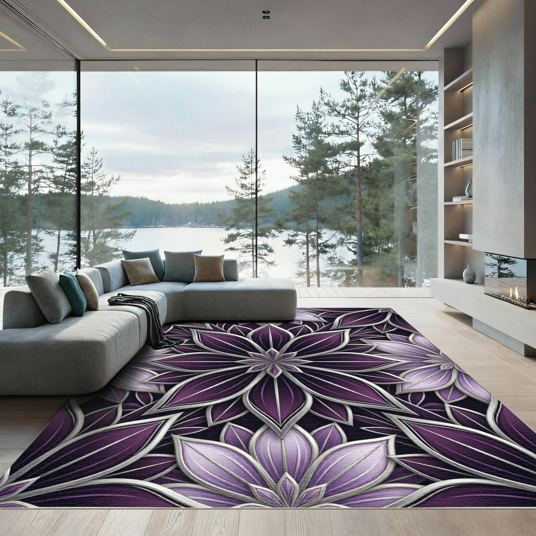 Geometric Orchid Floral Mandala Rug