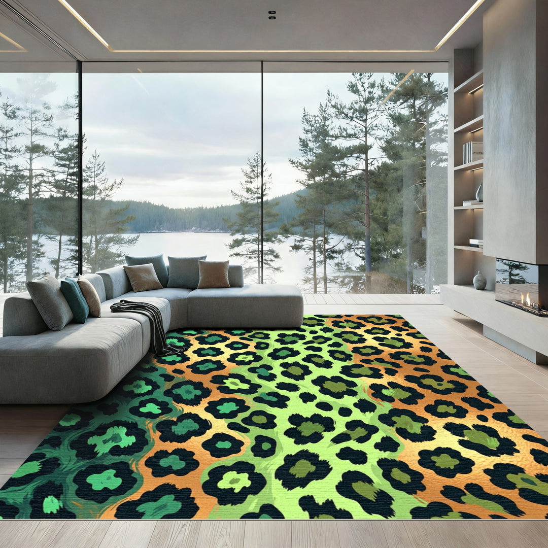 Vibrant Green Leopard Luxury Rug