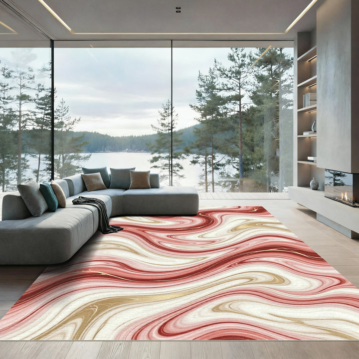 Crimson White Gold Swirl Marble Rug