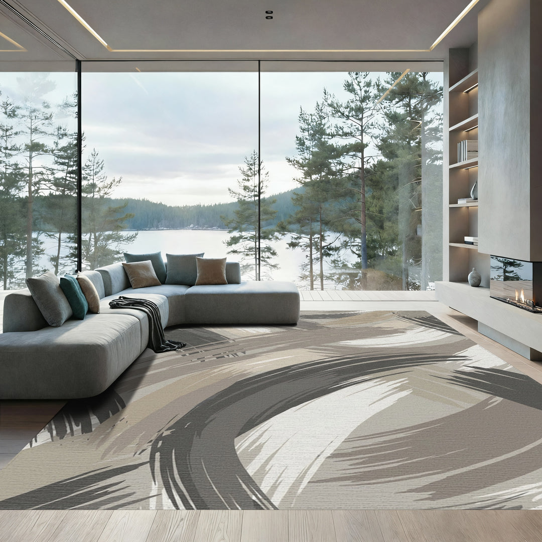 Neutral Earth Tones Abstract Swirl Rug