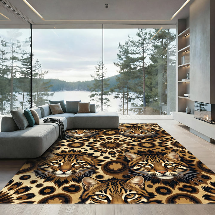 Exotic Ocelot Faces Woodland Rug