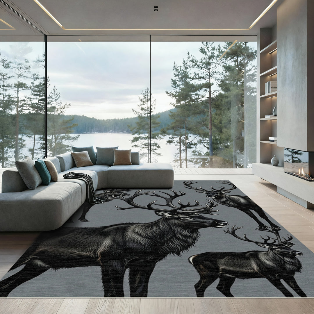 Majestic Black Reindeer Herd Composition Rug
