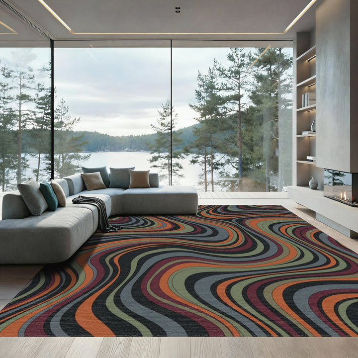 Earthy Swirls Wavy Stripe Rug