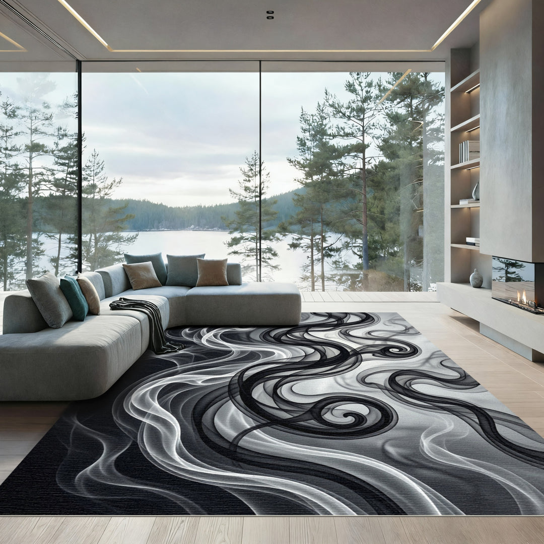 Monochromatic Abstract Swirls Rug