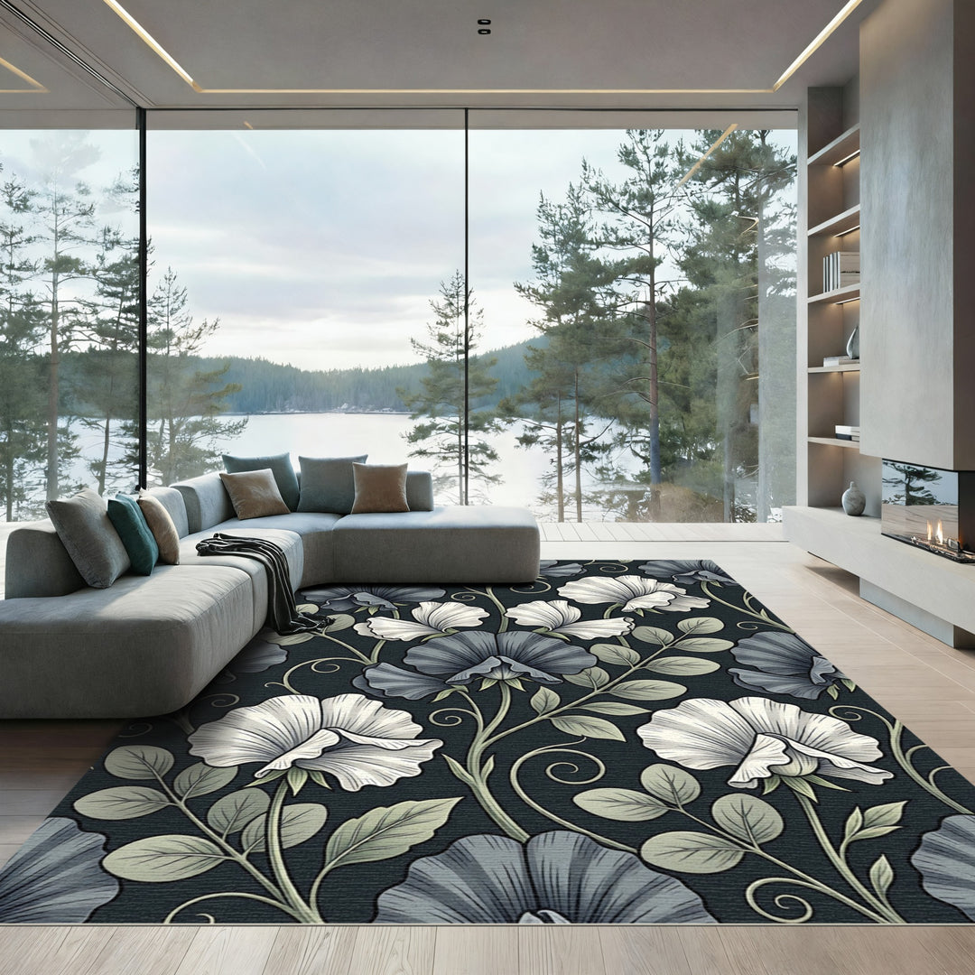 Vintage Gray White Sweet Pea Rug