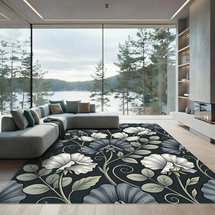 Vintage Gray White Sweet Pea Rug