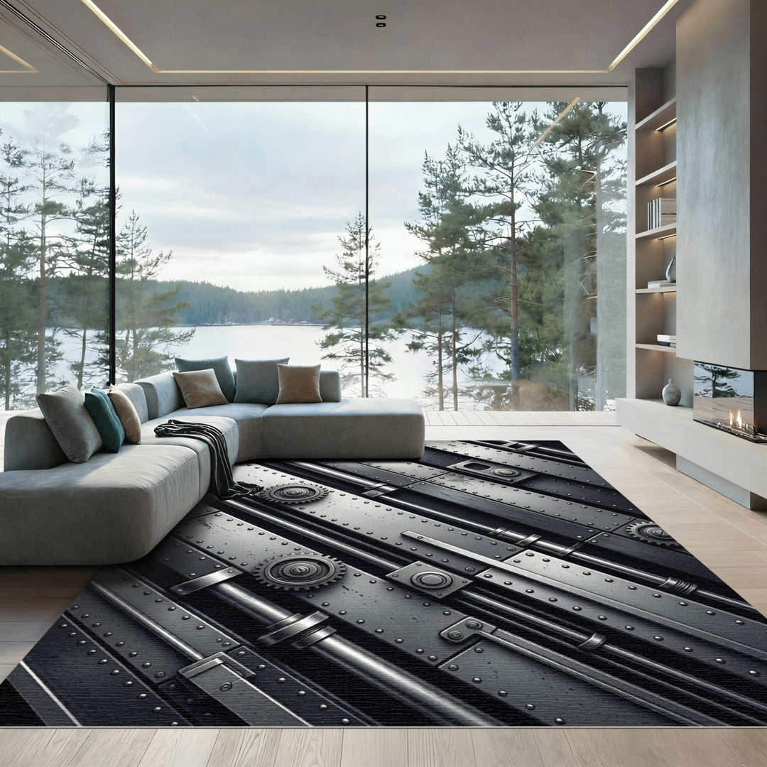 Industrial Metal Gear Rivet Rug