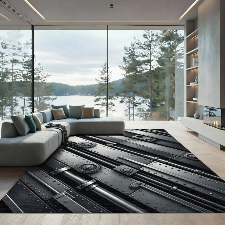Industrial Metal Gear Rivet Rug