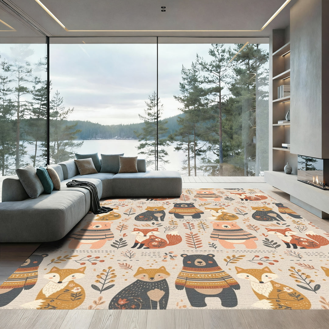 Woodland Creatures Sweater Bears Foxes Rug