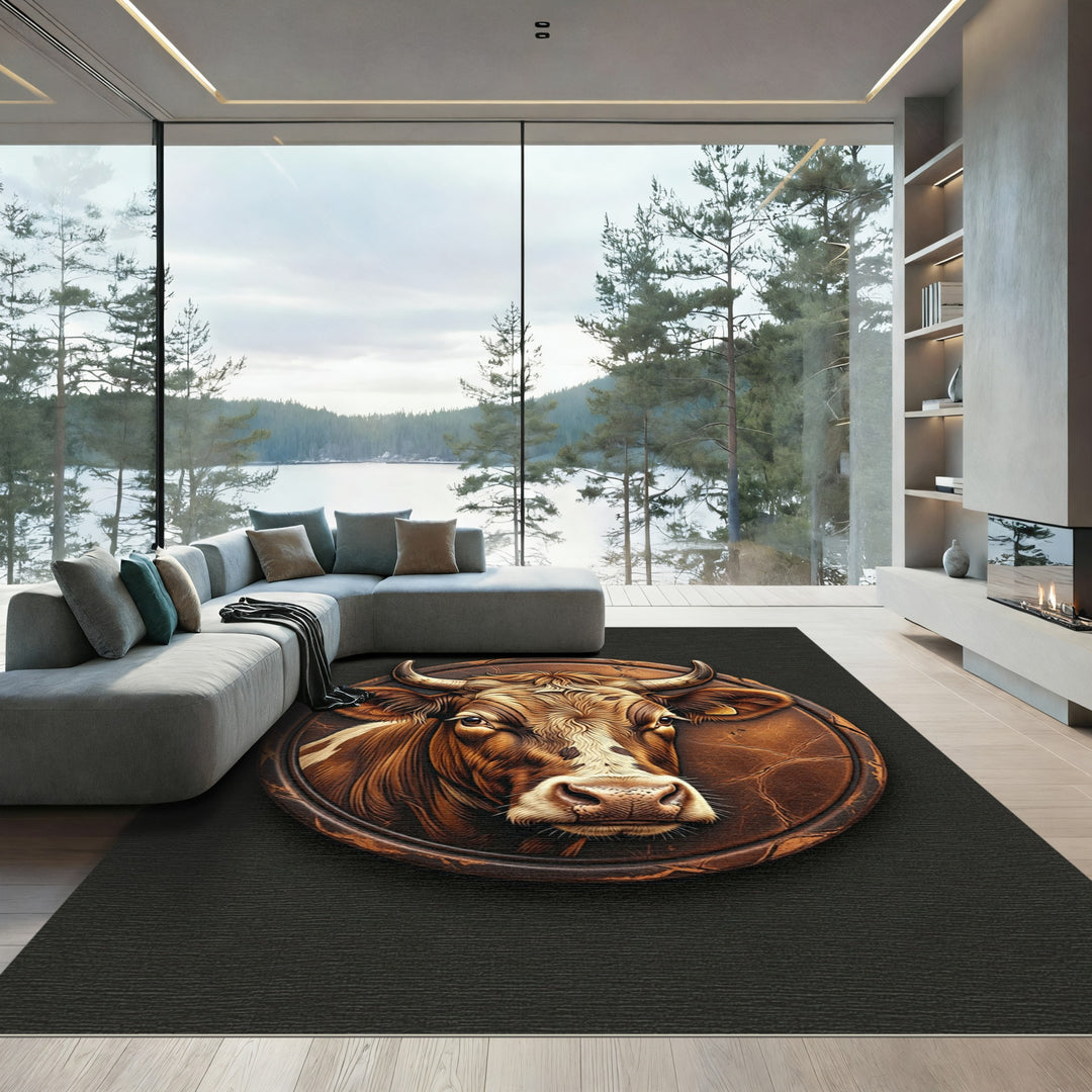 Rustic Brown Bull Medallion Rug