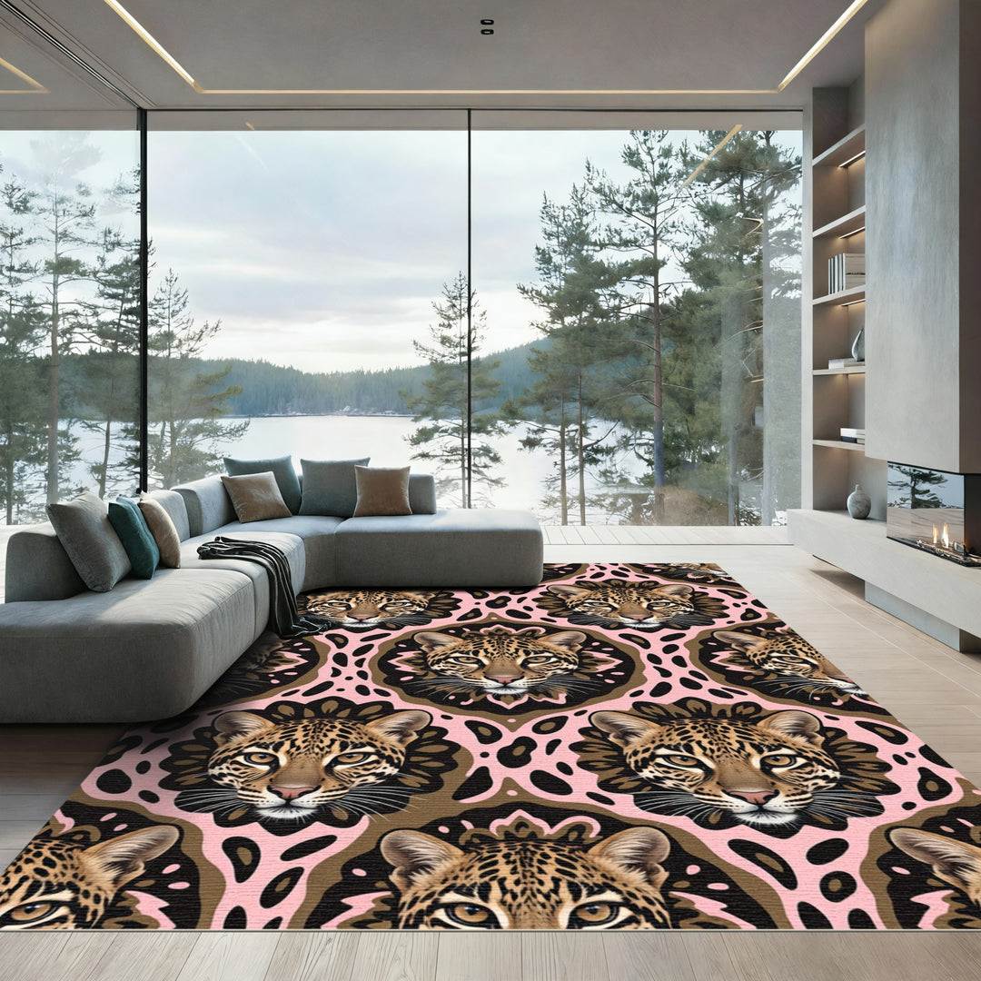 Jungle Cat Pink Abstraction Rug