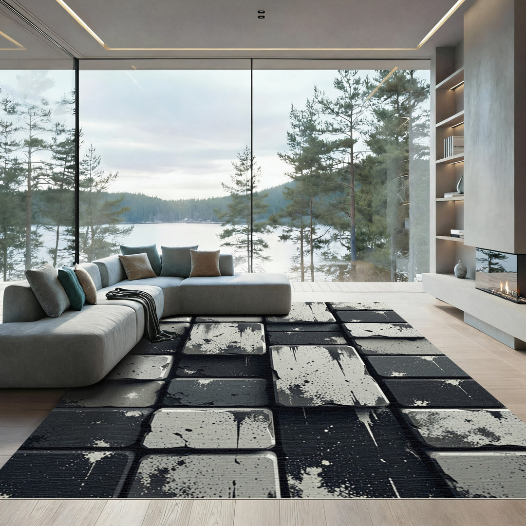 Graffiti Brick Black White Rug